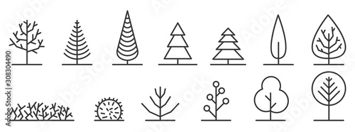 Set of minimal trees linear icons - vector