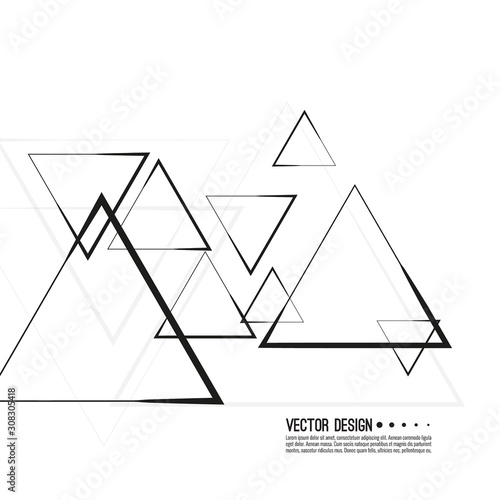 Abstract monochrome background with triangular geometric shapes. Vector intersecting triangles pattern. Black and white illustration.