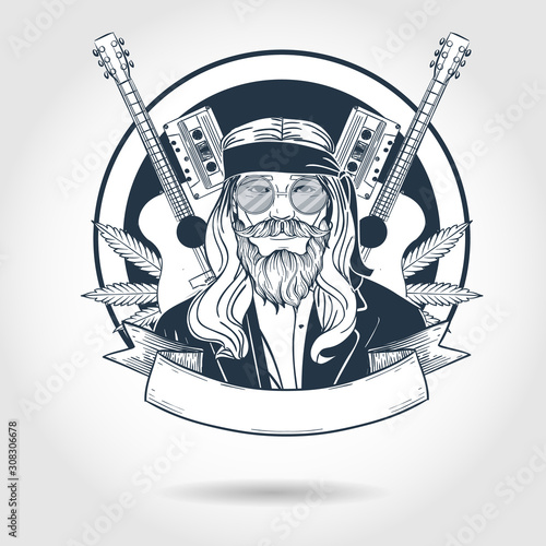 Hand drawn sketch hippie man