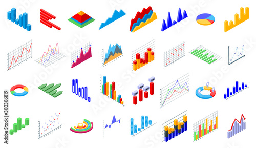 Regression icons set. Isometric set of regression vector icons for web design isolated on white background