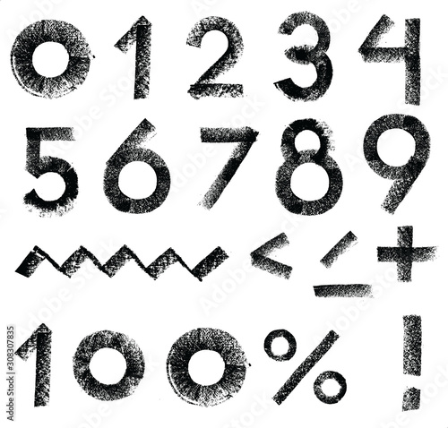  Set of hand drawn digits. Hand made written with crayon templates of figures. Patterns of grunge style calligraphy for graphic design works.