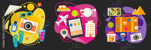 Time For Travel Concept Illustrations, trendy flat banners