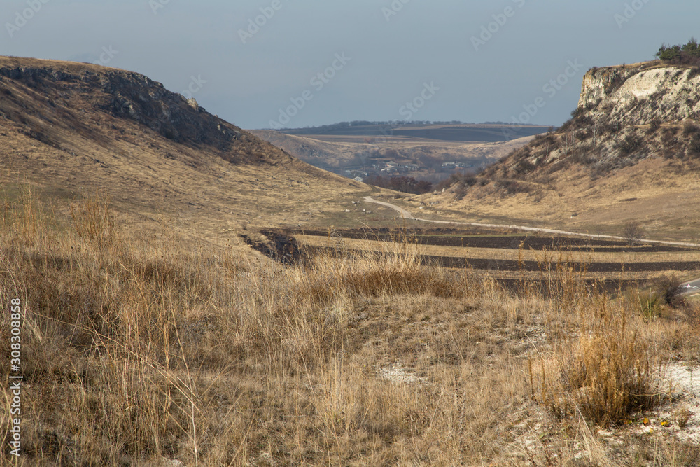 View of a village in the valley. View of a village in the valley.