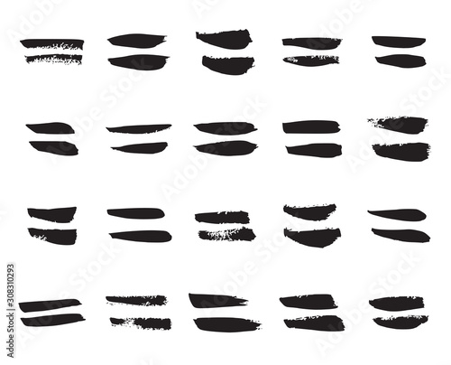 Equal Signs. Collection of 20 Black Hand Painted Equal Signs Isolated On a White Background. Vector Illustration photo
