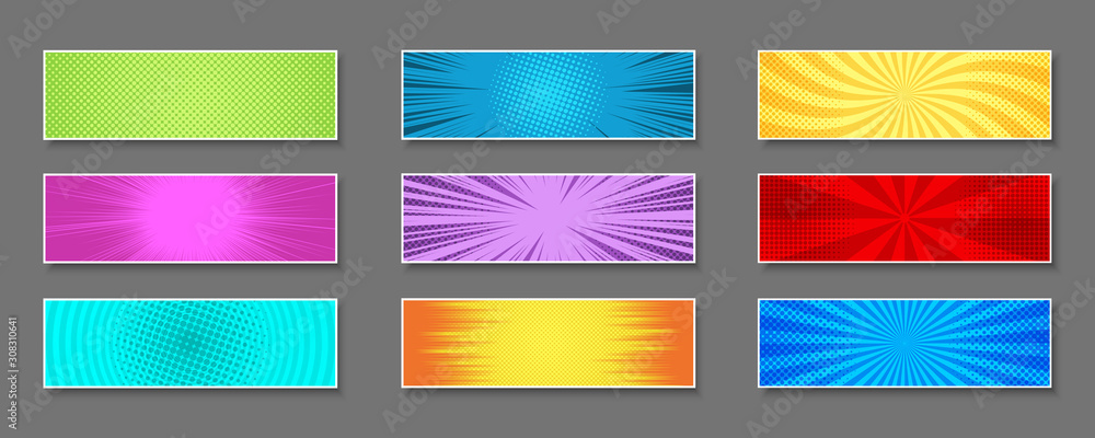 Fototapeta premium Comic colorful horizontal banners composition