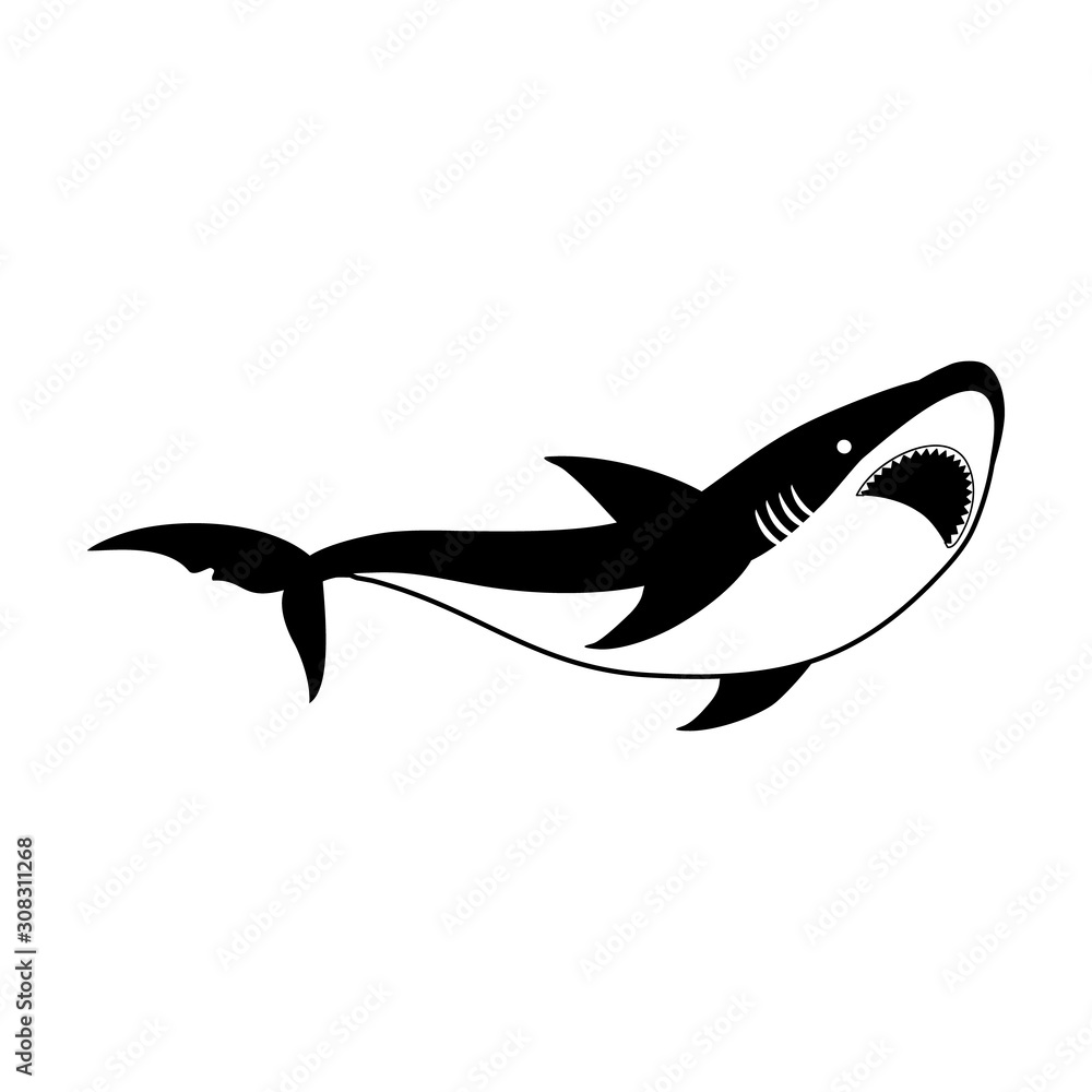 Fototapeta premium Shark vector icon.Black vector icon isolated on white background shark.