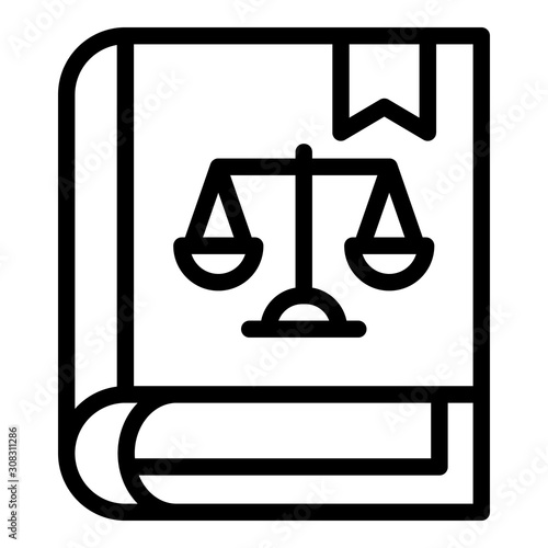 Justice book icon. Outline justice book vector icon for web design isolated on white background
