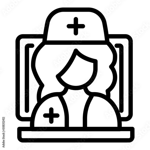 Online nurse icon. Outline online nurse vector icon for web design isolated on white background