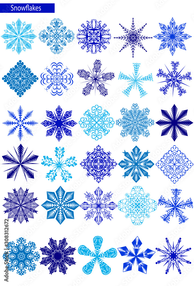 Blue snowflakes on a white background. Blue snowflakes on a white background.