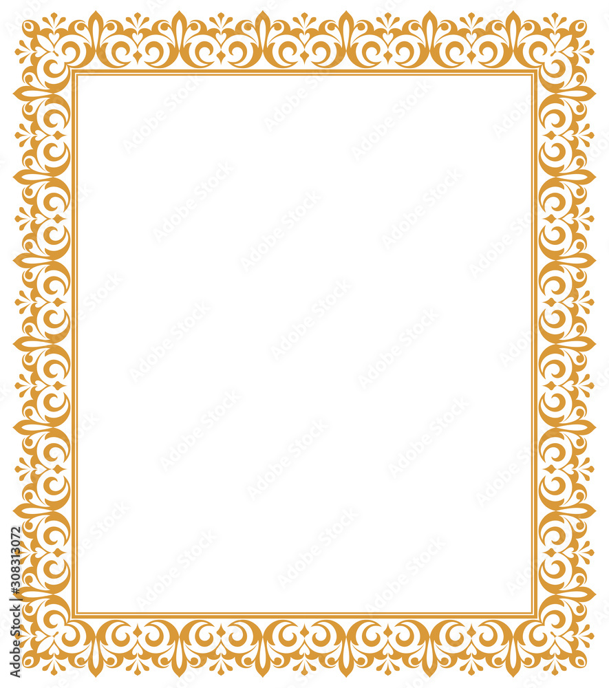 Decorative frame Elegant vector element for design in Eastern style, place for text. Floral golden border. Lace illustration for invitations and greeting cards.