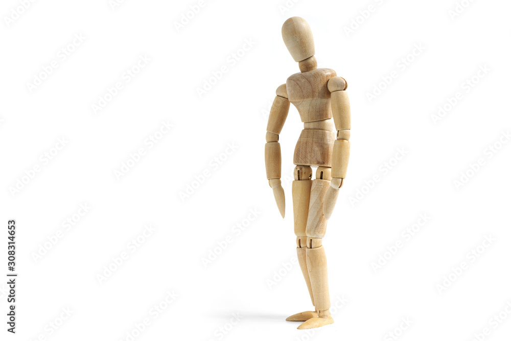 Wooden figurine - sad tired or depressed mannequin on white background Wooden figurine - sad tired or depressed mannequin on white background