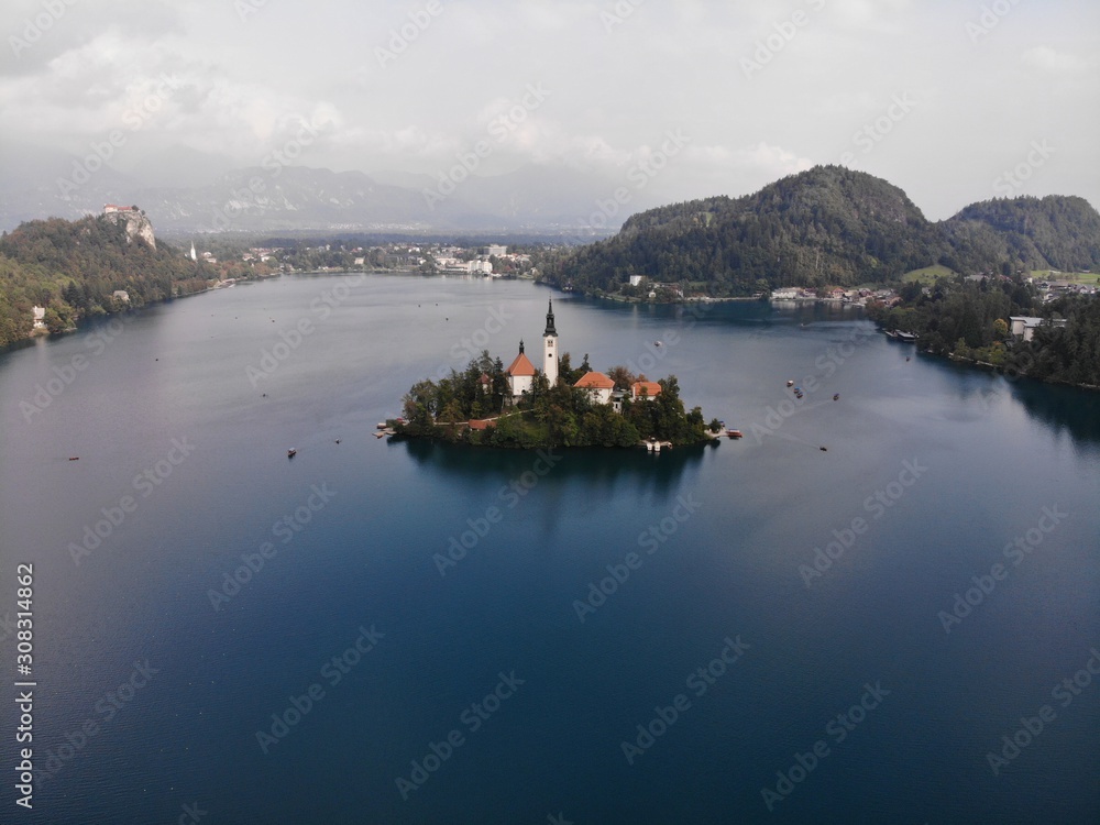 Lake bled is a real Slovenian fairy tale. Slovenia. View of the lake from the height