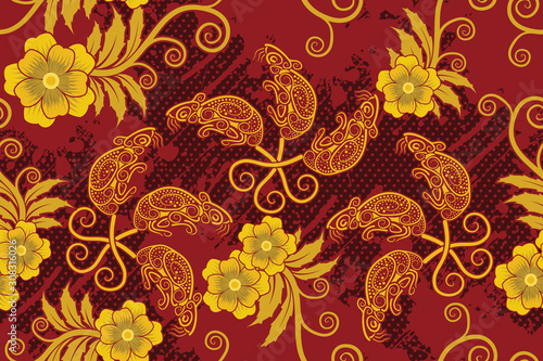 Seamless pattern with floral vector Illustration, Indonesian batik motif