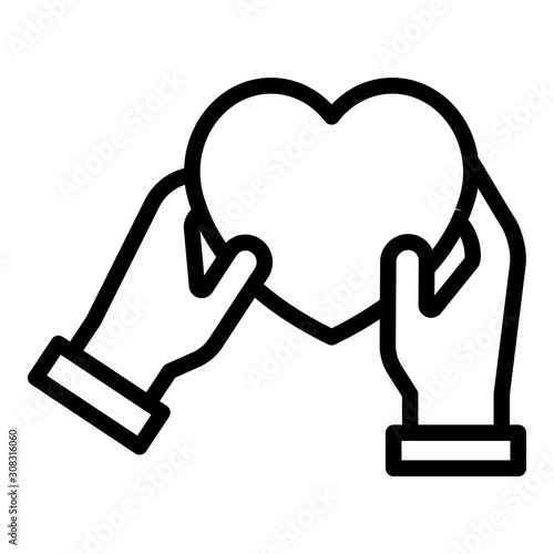 Heart in hands icon. Outline heart in hands vector icon for web design isolated on white background