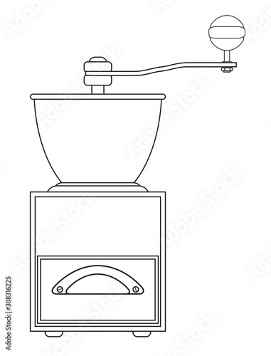 Isolated Wooden Coffee Grinder In Outline