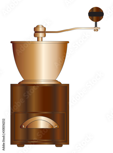 Isolated Wooden Coffee Grinder