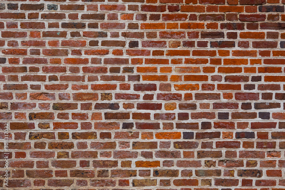 Facade view of the old red brick wall for design background Facade view of the old red brick wall for design background