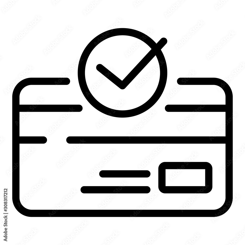 Approved credit card icon. Outline approved credit card vector icon for web design isolated on white background Approved credit card icon. Outline approved credit card vector icon for web design isolated on white background