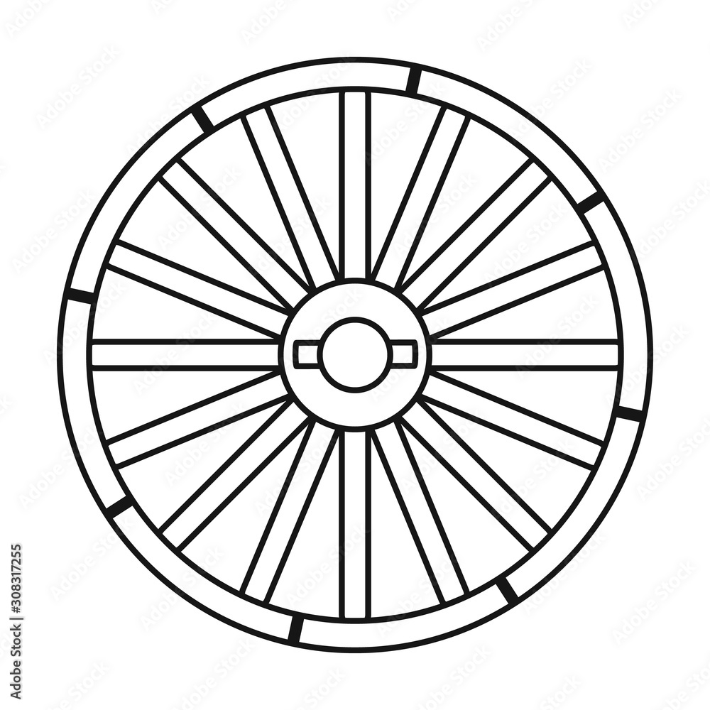 Wheel of cart vector icon.Line vector icon isolated on white background wheel of cart.