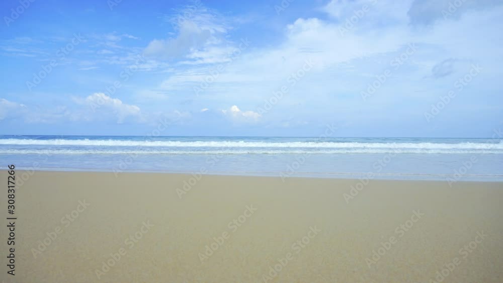 4K video Summer clean beach and sand relaxation with bokeh sun light and blue sky. 4K video Summer clean beach and sand relaxation with bokeh sun light and blue sky.