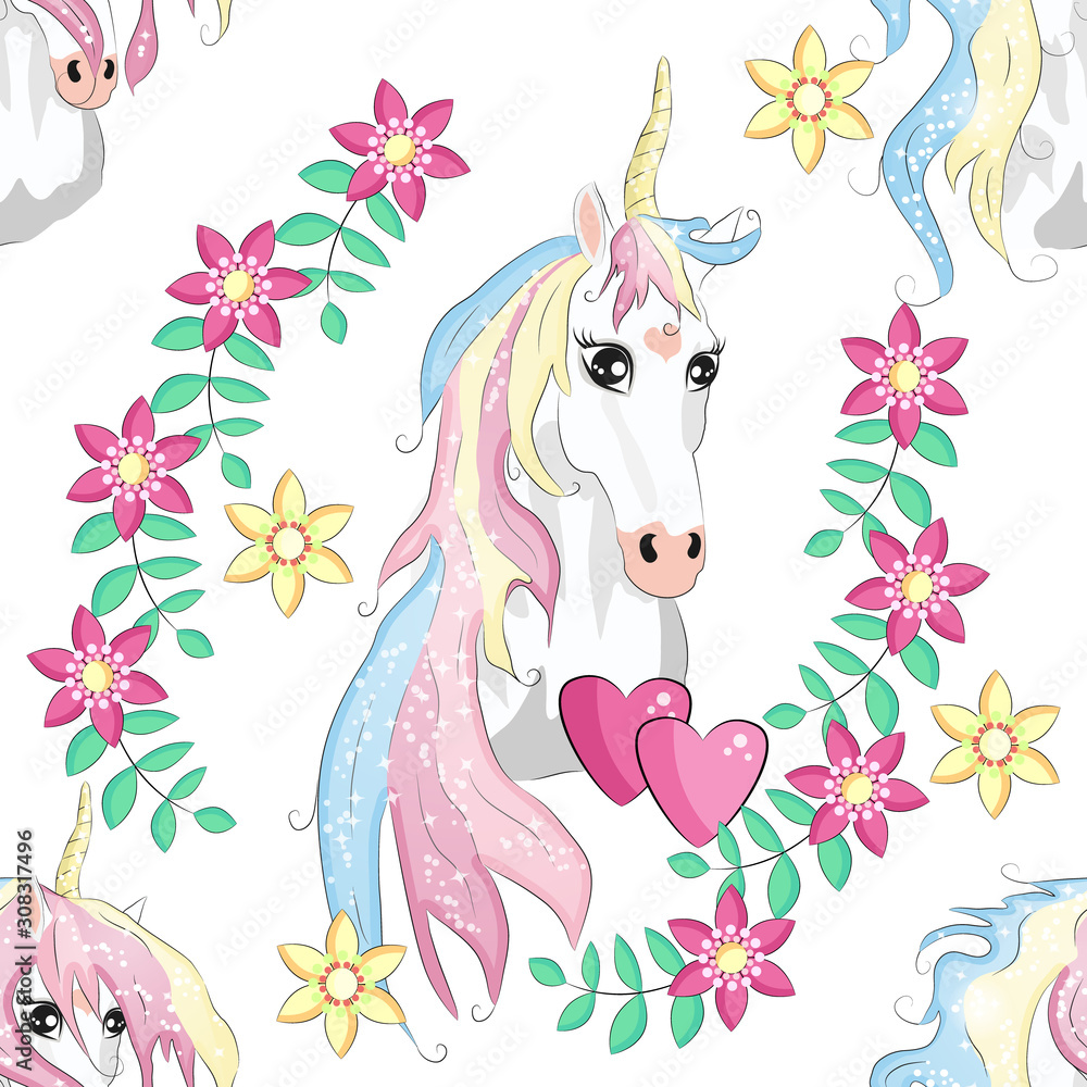 Seamless pattern with unicorns and stars. Baby background. Seamless pattern with unicorns and stars. Baby background.