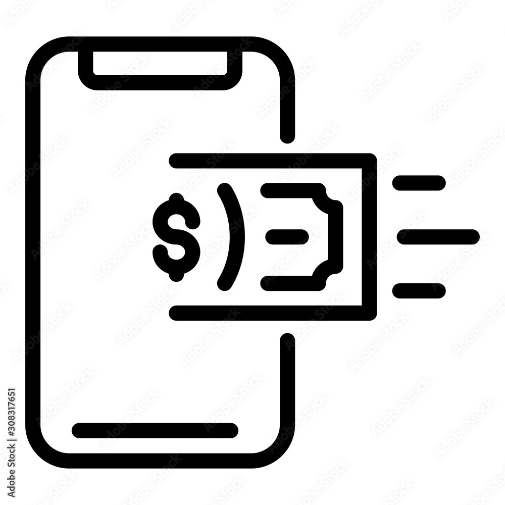 Smartphone cash transfer icon. Outline smartphone cash transfer vector icon for web design isolated on white background Smartphone cash transfer icon. Outline smartphone cash transfer vector icon for web design isolated on white background