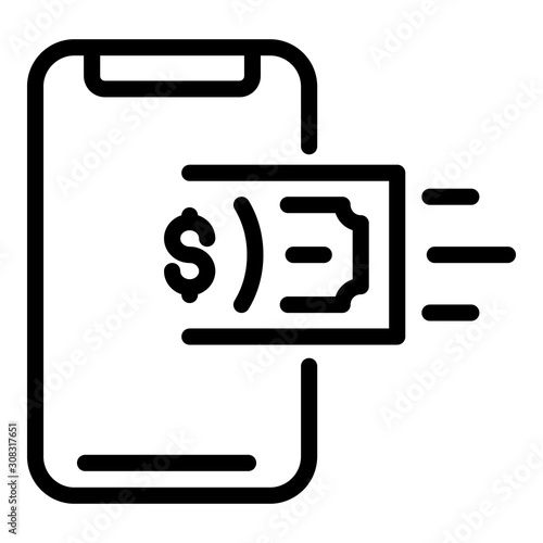 Smartphone cash transfer icon. Outline smartphone cash transfer vector icon for web design isolated on white background
