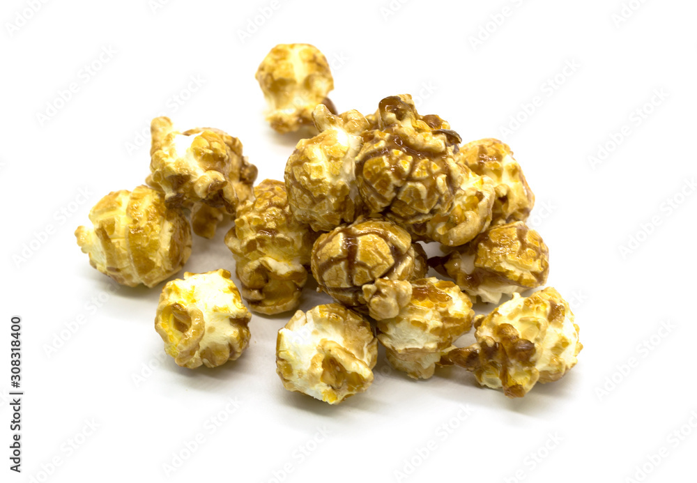 Caramel popcorn isolated on white background Caramel popcorn isolated on white background