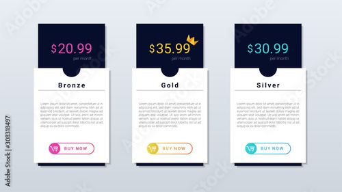 Modern and simple pricing table colorfull design, for web and mobile aplicaion.