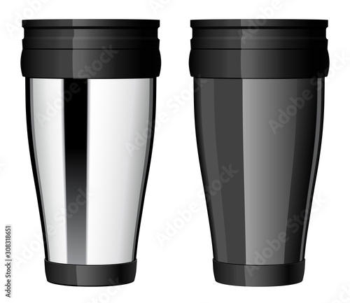 Shiny Metal travel thermo cup vector. eps 10