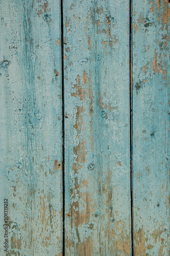 Blue wooden wall, old wood planks texture, grunge background, abstract interior design © Len0r