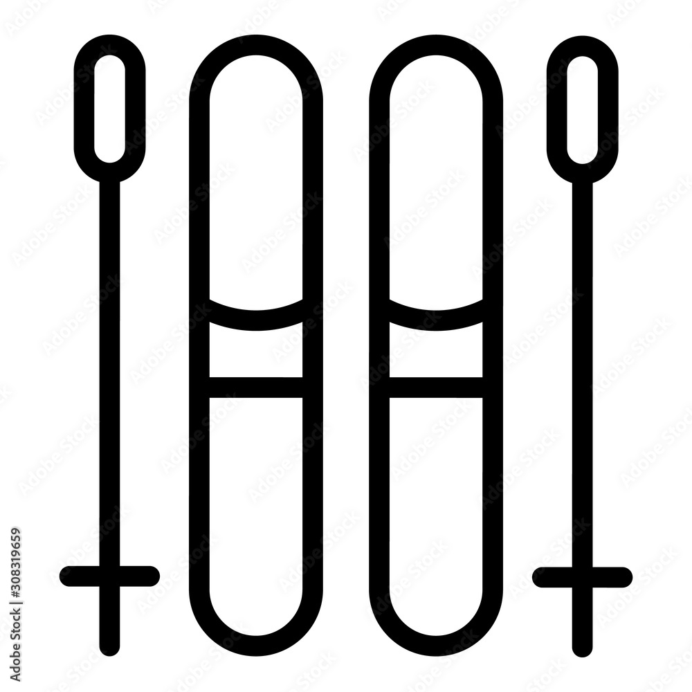 Ski equipment icon. Outline ski equipment vector icon for web design isolated on white background Ski equipment icon. Outline ski equipment vector icon for web design isolated on white background