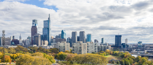 Drone view on the Philadelphia Skyline