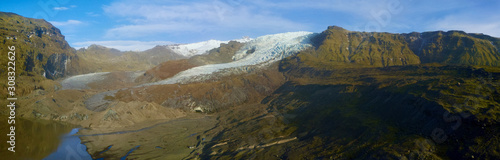 Iceland Glacier Cave a bird eye aerial view from drone