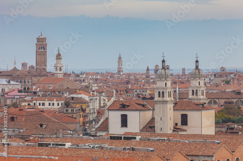 Beautiful aerial panorama of venetian bell towers, Venice, Italy