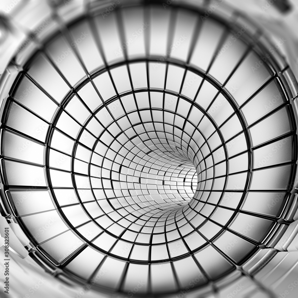 Naklejka premium Silver abstract tunnel shapes futuristic