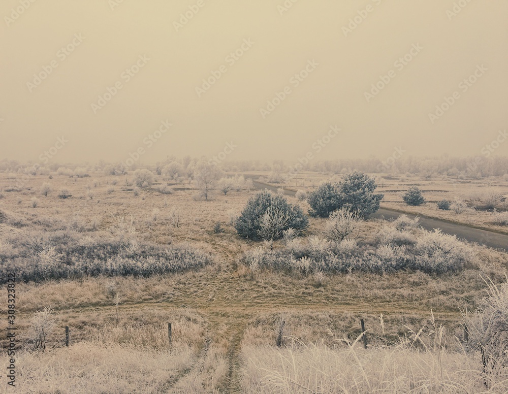 Snowy frozen landscape in winter Snowy frozen landscape in winter