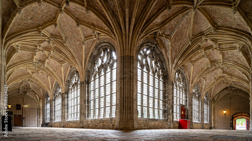 Beautiful corridor  arches and manueline colonnade of cloister at Monastery