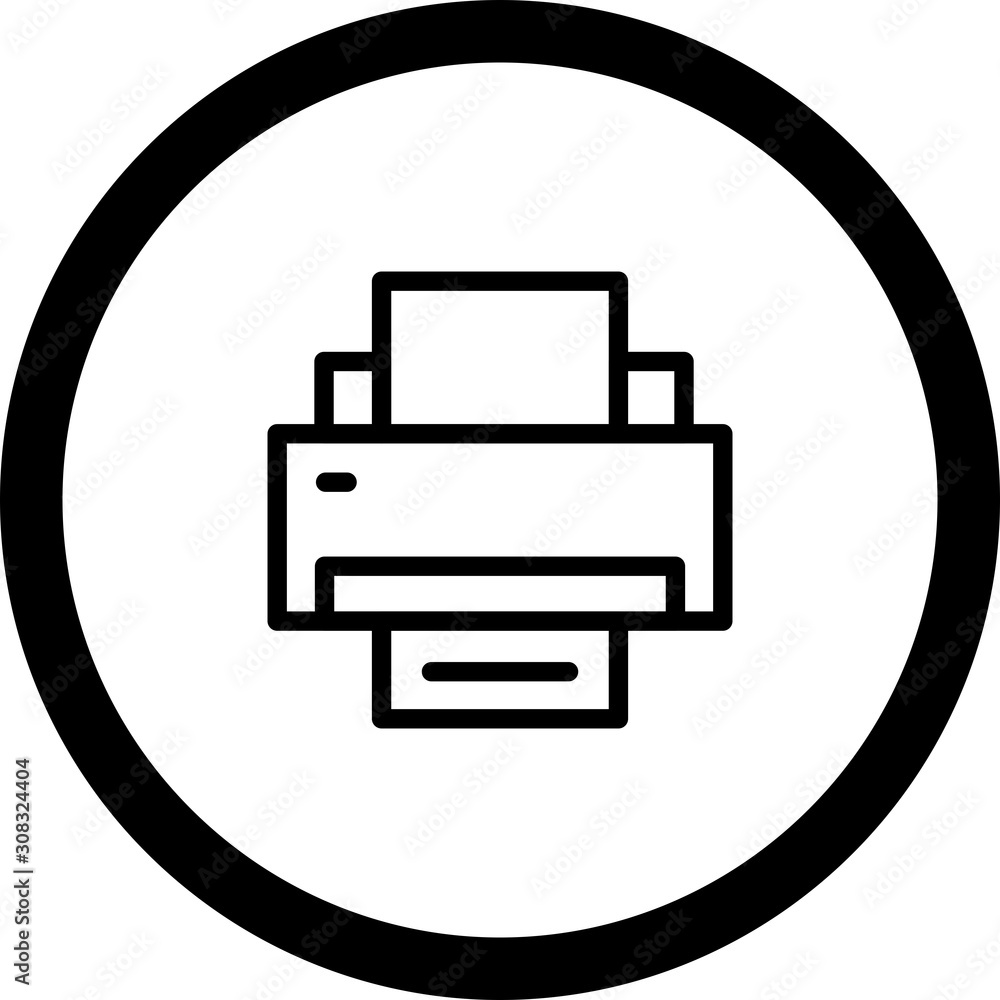 Circle Outline Printer Icon With White Background Circle Outline Printer Icon With White Background
