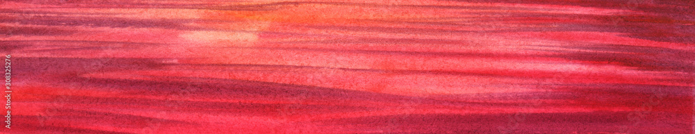 Fototapeta premium Abstract watercolor background. Flowing lilac lines on a pink background. The texture of red water surface. Watercolor ombre. Hand drawn illustration on texture paper