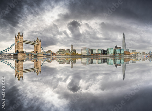 Tower Bridge Thames River and London City Skyline