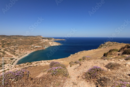 Landscape view of turqouise blue water in Milos, Greece