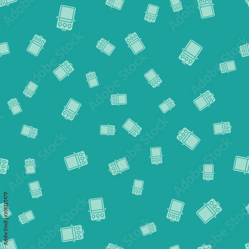 Green Guitar pedal icon isolated seamless pattern on green background. Musical equipment. Vector Illustration