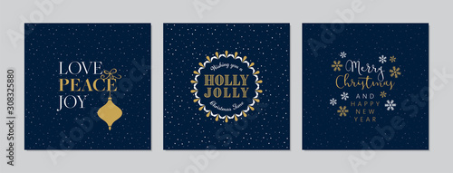 Merry Christmas square cards set with greetings. Doodles and sketches vector Christmas illustrations.