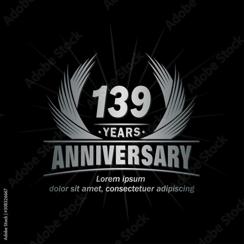 139 years logo design template. Anniversary vector and illustration template.