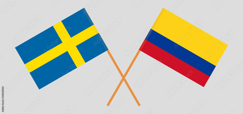 Crossed flags of Colombia and Sweden