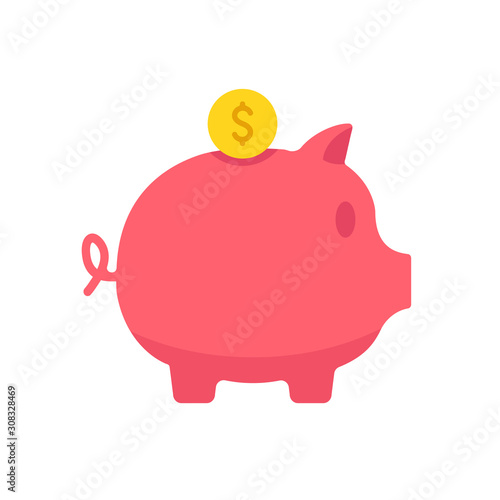 Piggy bank icon. Flat design. Vector icon