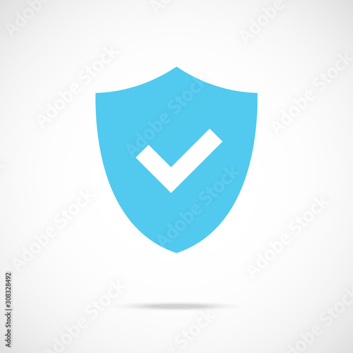 Shield and check mark icon. Security, protection, antivirus, insurance, quality concepts. Flat design. Vector icon