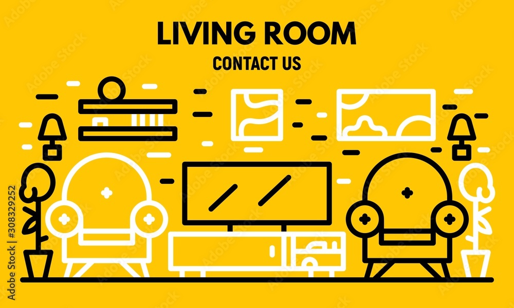 Living room banner. Outline illustration of living room vector banner for web design