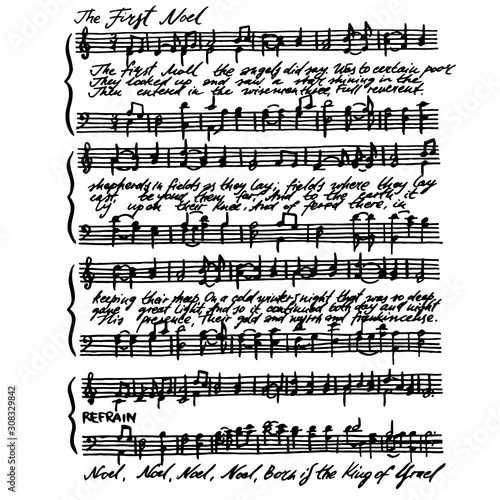 Christmas music background illustrations. Greeting card invitation with xmas song. Vintage illustration.